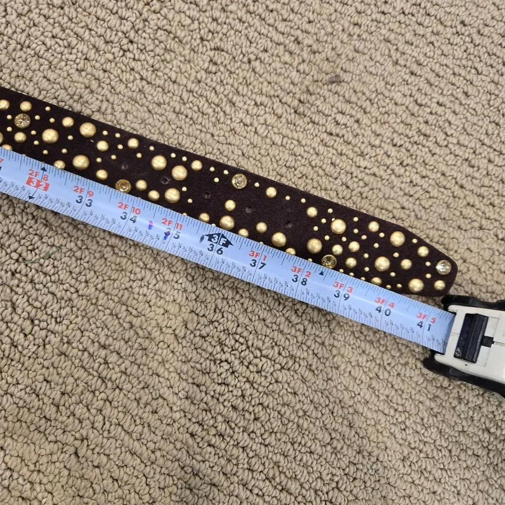 Studded Brown Gold Womens Belt Unmarked Biker 33